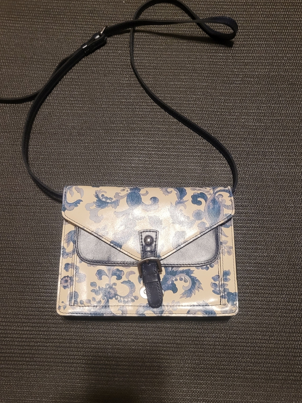 Patricia Nash Blue and Cream Floral Crossbody Bag with Buckle